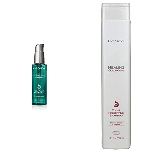 L'ANZA Healing Strength Neem Plant Silk Serum, 3.4 Fl Oz & Healing ColorCare Color-Preserving Shampoo, 10.1 Fl Oz