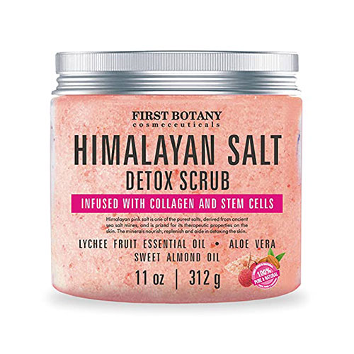 Himalayan Salt Body Scrub with Collagen and Stem Cells - Natural Exfoliating Salt Scrub & Body and Face Souffle helps with Moisturizing Skin, Acne, Cellulite, Dead Skin Scars, Wrinkles (11 oz)